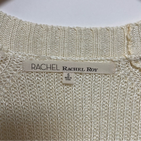 New RACHEL Rachel Roy Cream Cardigan Sweater Grandpa Knit Ivory Linen Small - Picture 3 of 8
